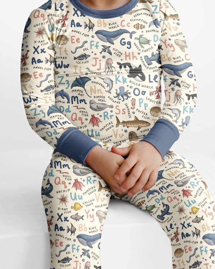 Ocean Animal Alphabet Bamboo Two Piece Long Sleeve Pajama Set
