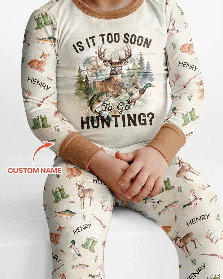 Is It Too Soon To Go Hunting Custom Name Bamboo Two Piece Long Sleeve Pajama Set