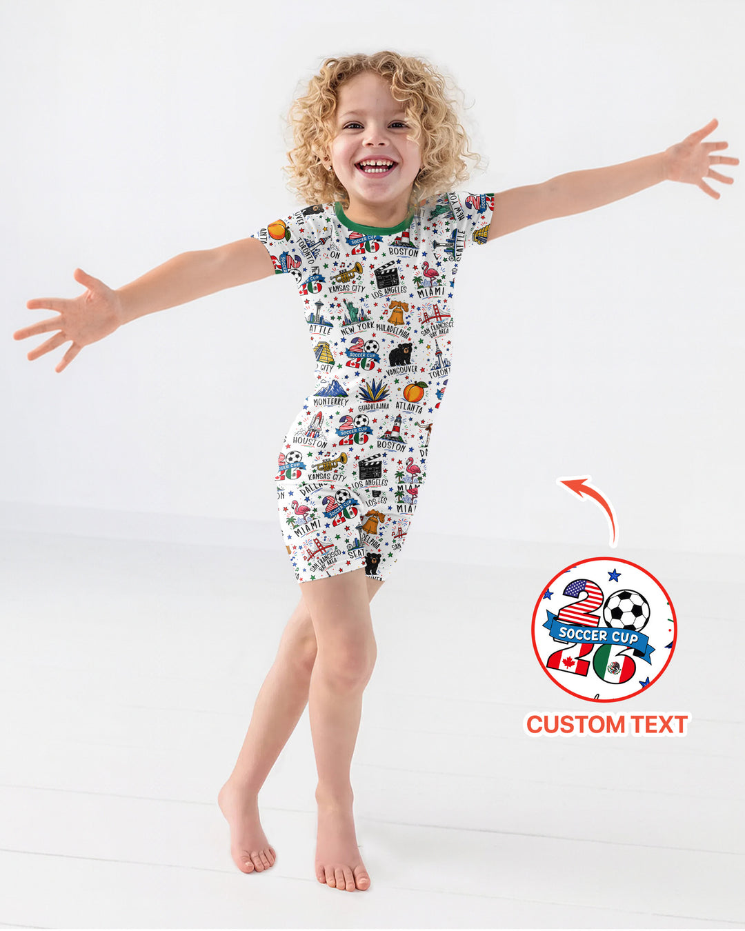 2026 Soccer Cup Host Citties Bamboo Two Piece Short Sleeve Shorts Pajama Set
