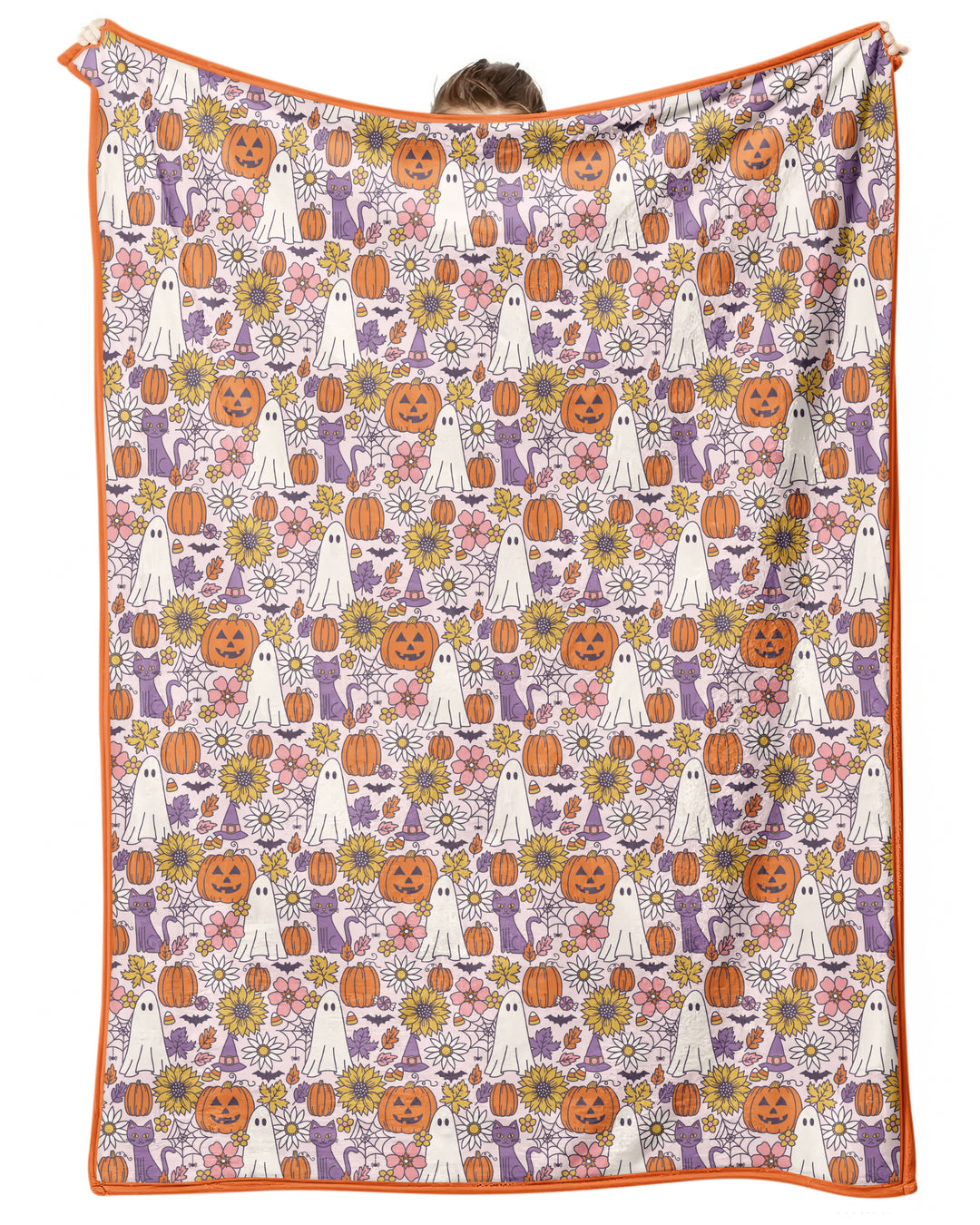 Ghost Pumpkin Fall Floral Halloween Bamboo Blanket