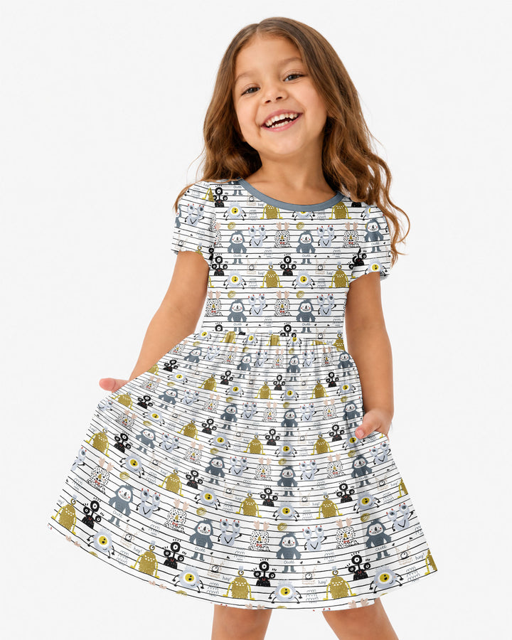 Playful Monster Friends Bamboo Twirl Dress