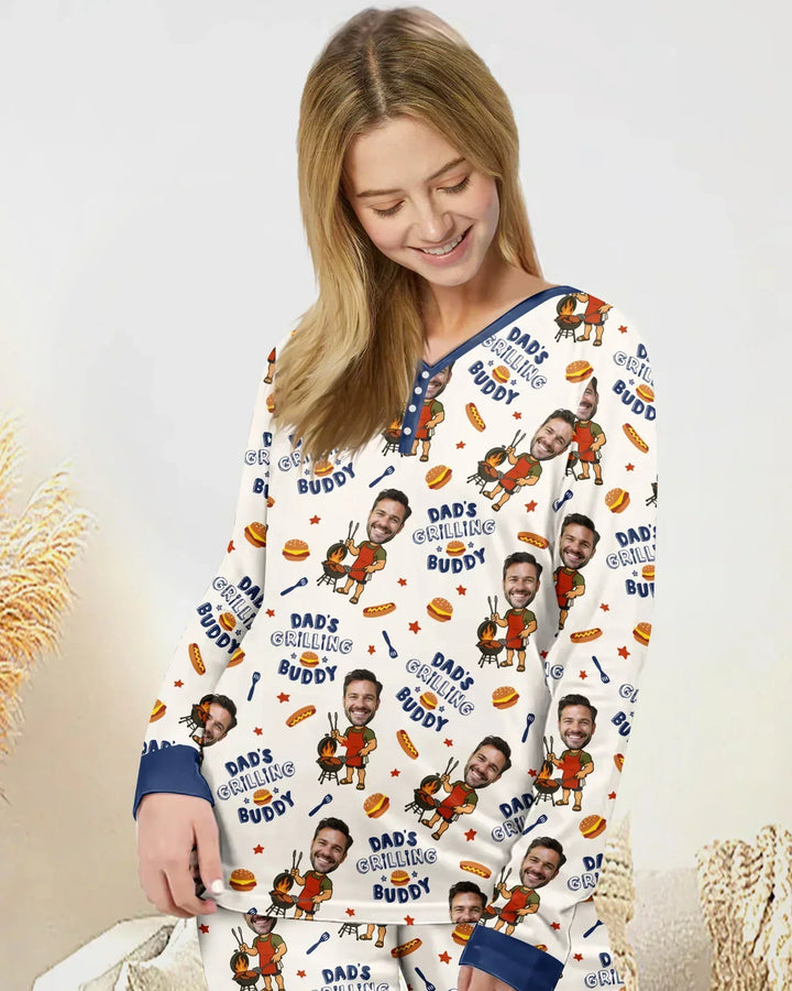 Custom Photo Dad's Grilling Buddy Family Matching Bamboo Women Pajama Set