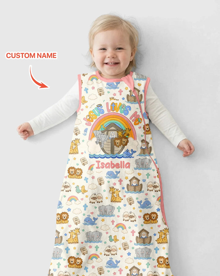 Custom Name Noah's Ark Jesus Loves Me Bamboo Sleep Bag