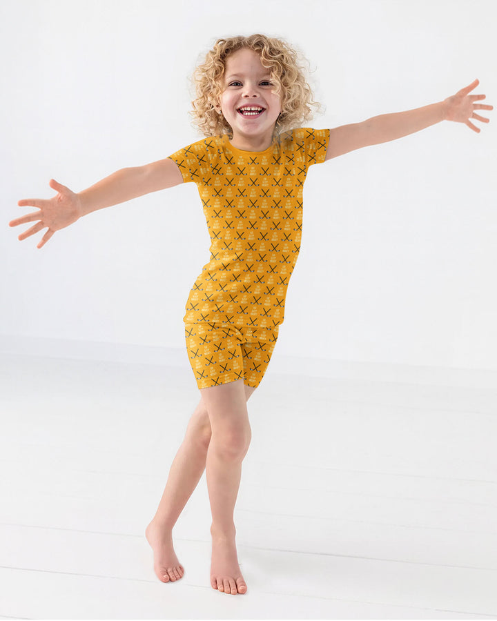 Eat Sleep Hockey Bamboo Two Piece Short Sleeve Shorts Pajama Set