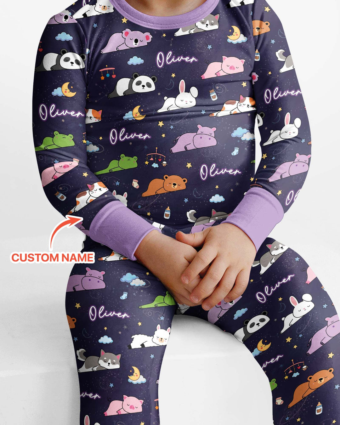 Custom Name Sleeping Cutie Bamboo Two Piece Long Sleeve Pajama Set