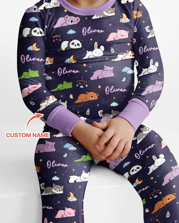 Custom Name Sleeping Cutie Bamboo Two Piece Long Sleeve Pajama Set