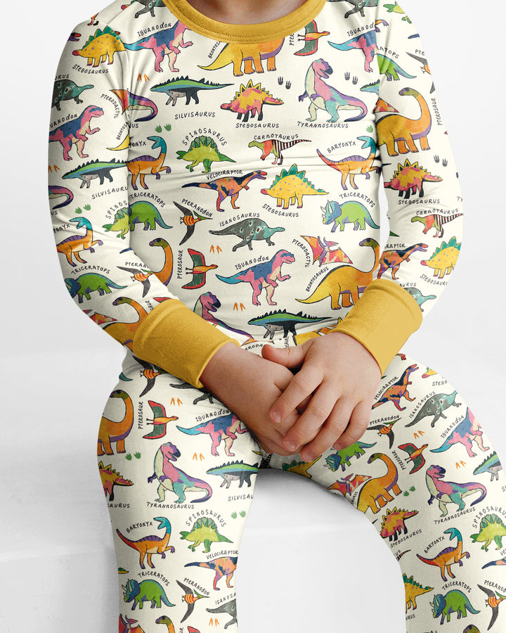 Little Dino World Bamboo Two Piece Long Sleeve Pajama Set