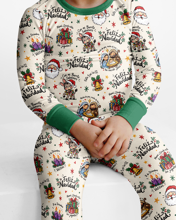 Whimsical Feliz Navidad Christmas Bamboo Two Piece Long Sleeve Pajama Set