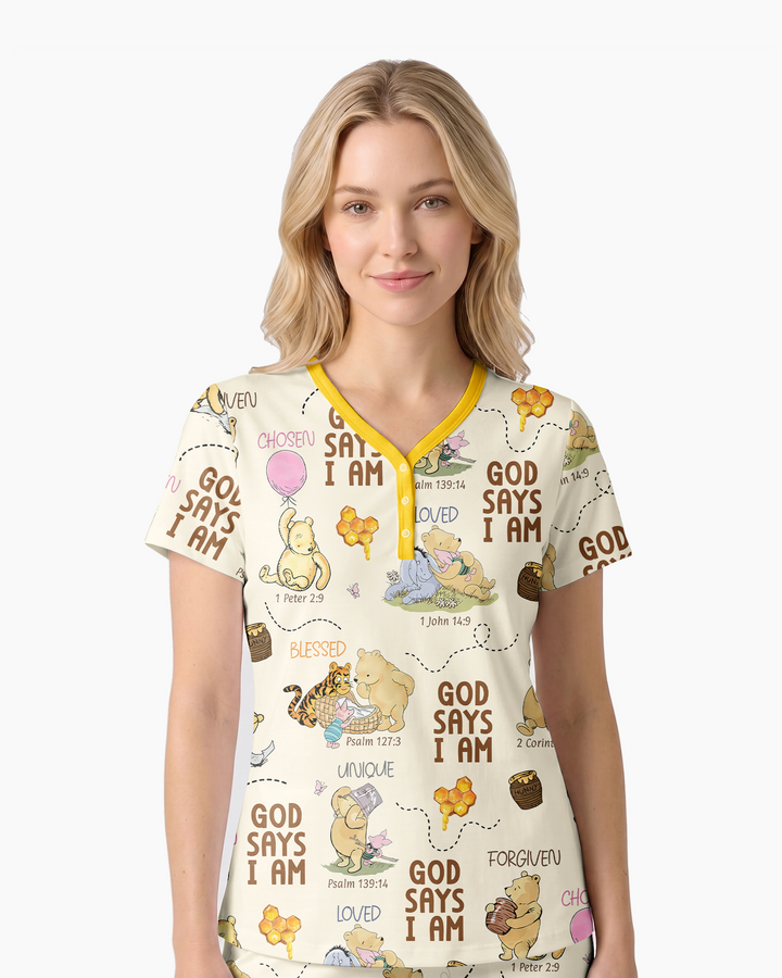 God Says I Am – Little Blessings Bamboo Women Short Sleeve Short Pajama Set