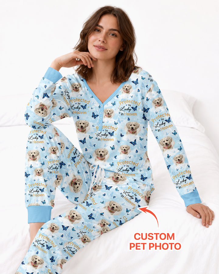 Custom Pet Photo Protected By Heaven Family Bamboo Women Pajama Set