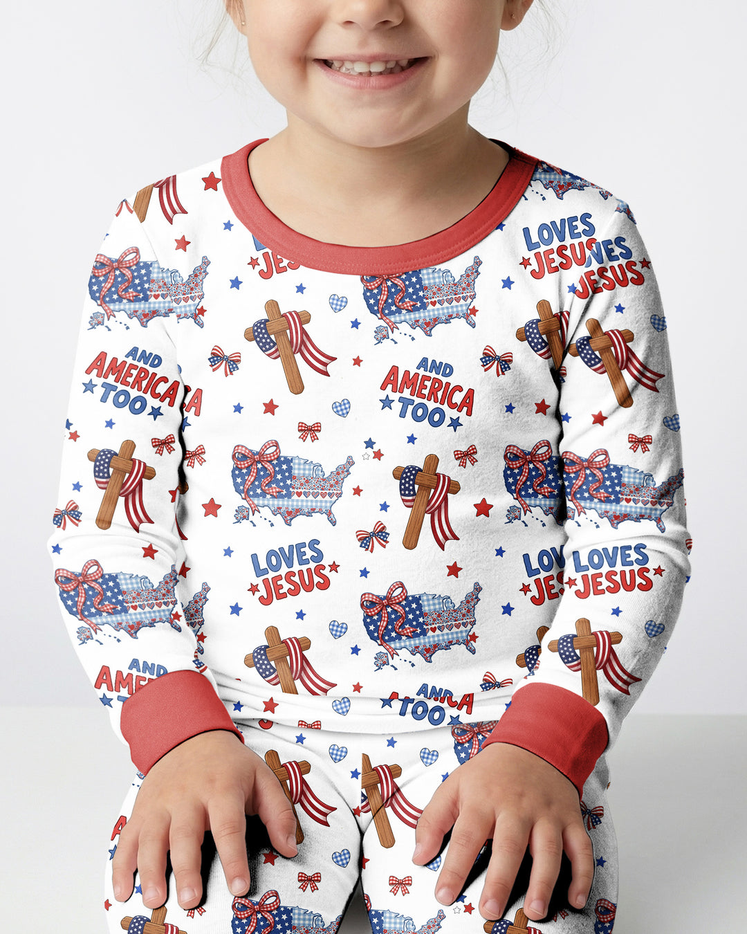 Loves Jesus And America Too Bamboo Two Piece Long Sleeve Pajama Set
