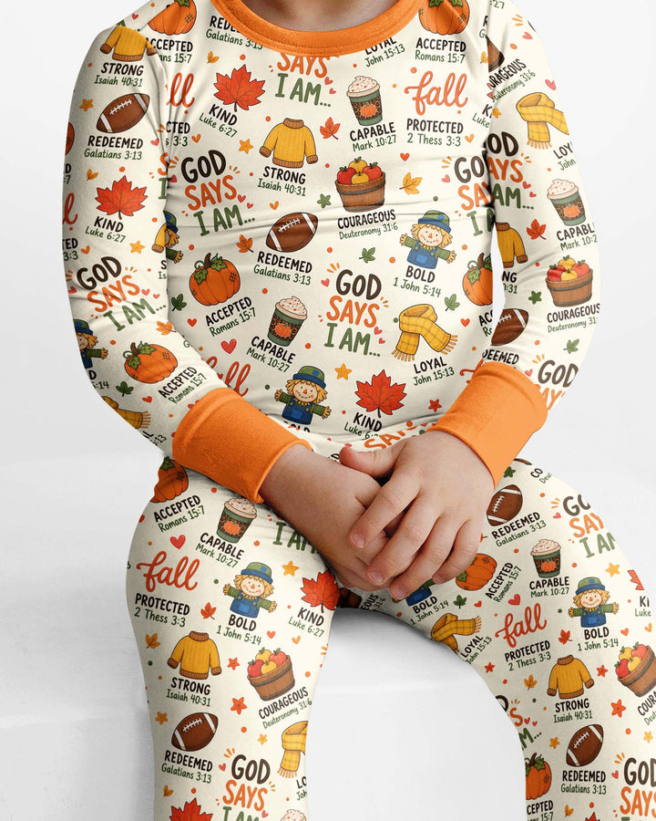 God says I am FALL Bamboo Two Piece Long Sleeve Pajama Set