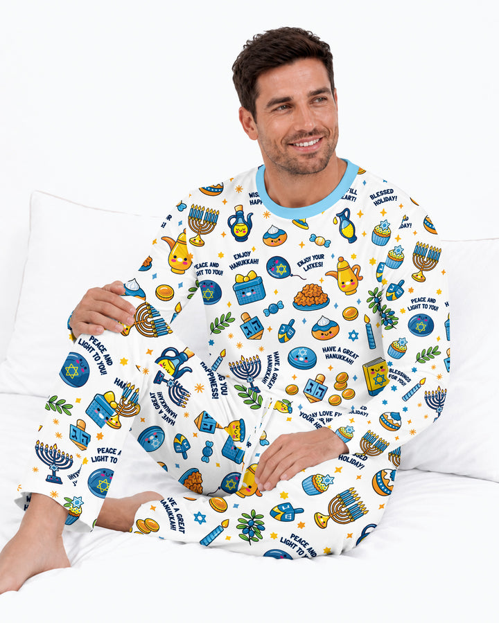Kawaii Menorah Holiday Bamboo Men's Pajama Set