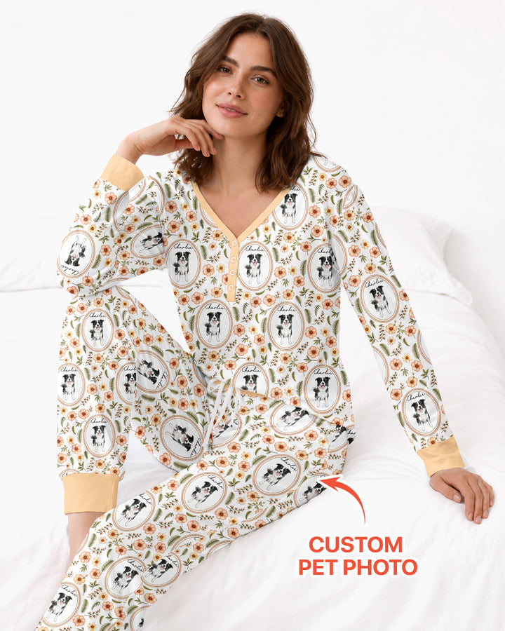 Custom Pet Photo Flower Garden Bamboo Women Pajama Set