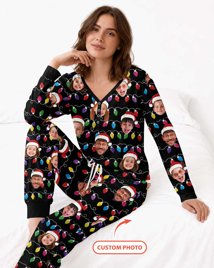 Custom Face Christmas Family Silly Xmas Leds Bamboo Women Pajama Set
