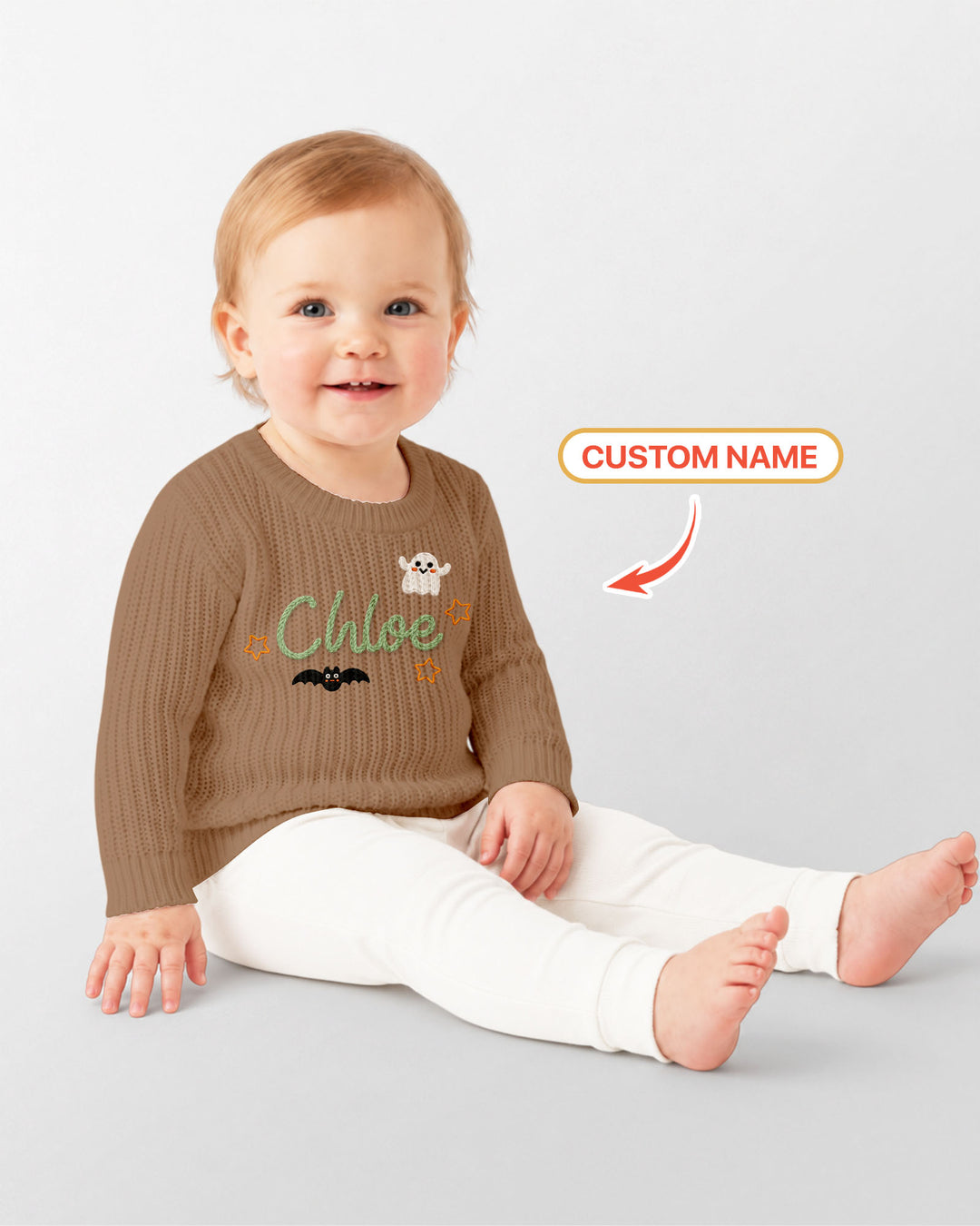 Happy Halloween Embroidered Baby Name Bamboo Knit Sweater Bubble