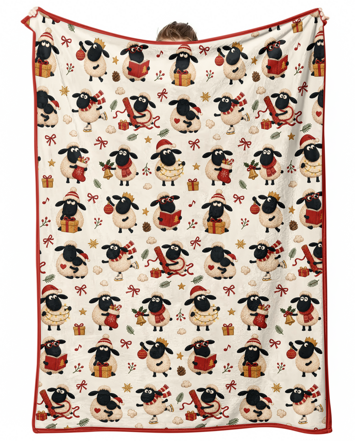 Festive Holiday Sheep Bamboo Blanket