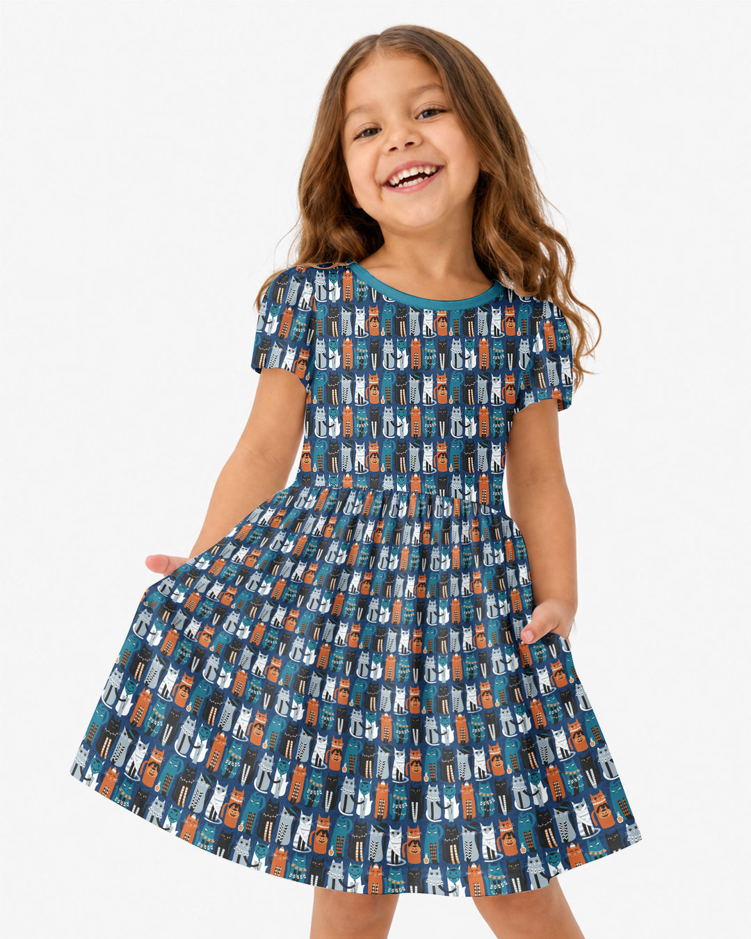Retro Halloween Cat Bamboo Twirl Dress