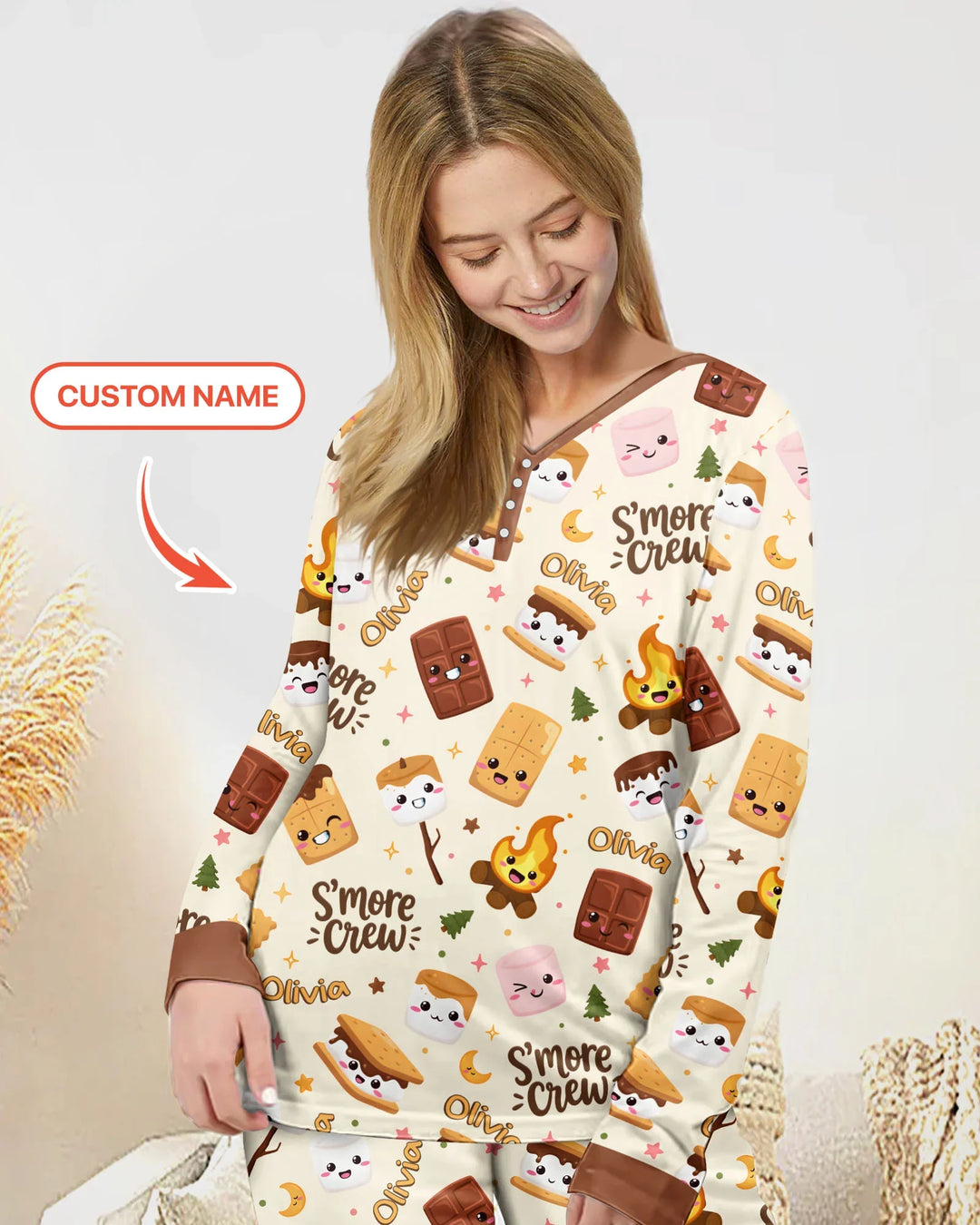 Custom Name Kawaii S'more Crew Family Matching Bamboo Women Pajama Set