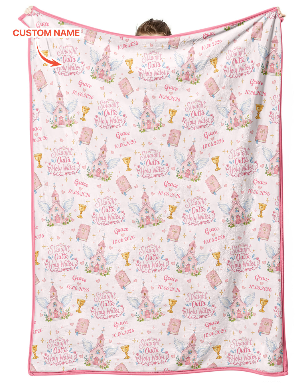 Custom Name Baptism Christening Straight Outta Holy Water Bamboo Blanket