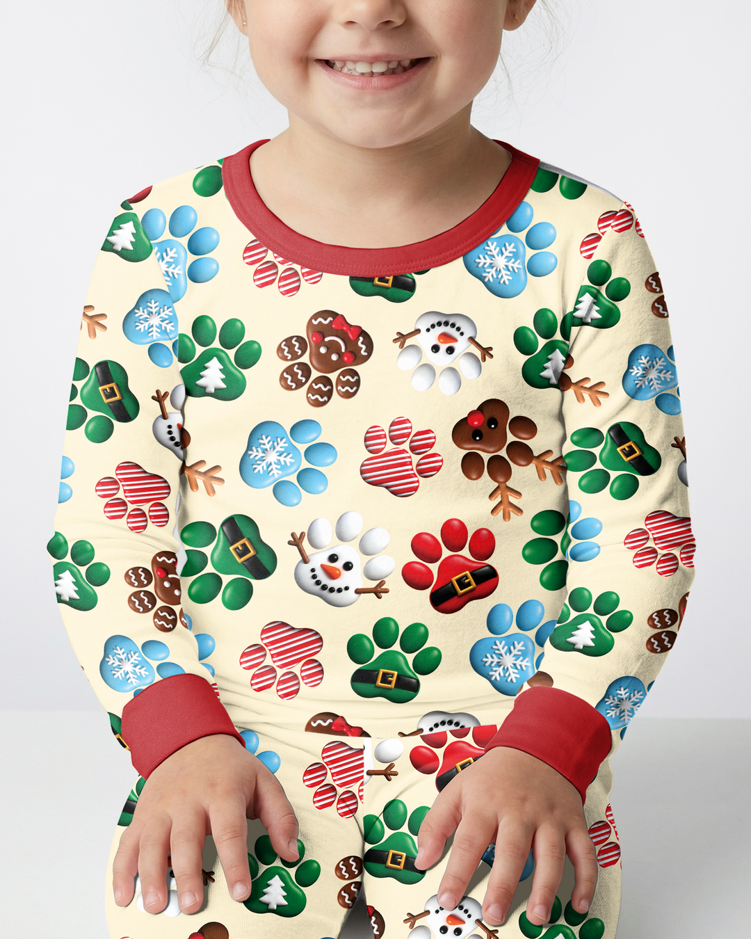 Santa Puppies Paw Bamboo Two Piece Long Sleeve Pajama Set