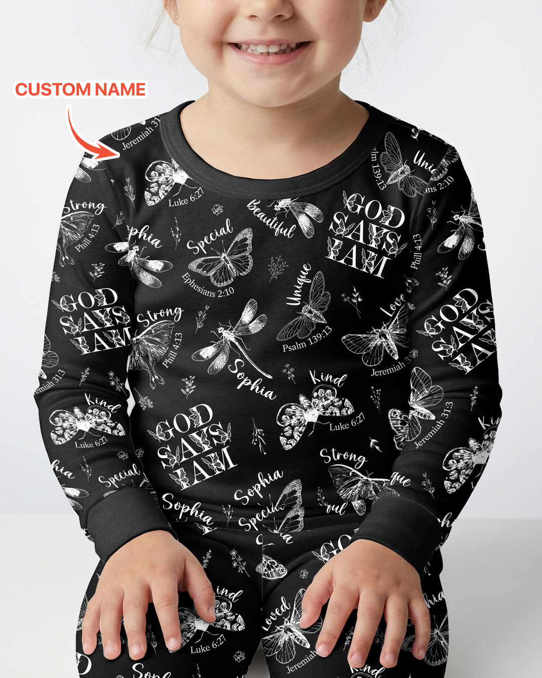 Custom Name God Says I Am Midnight Wings Bamboo Two Piece Long Sleeve Pajama Set