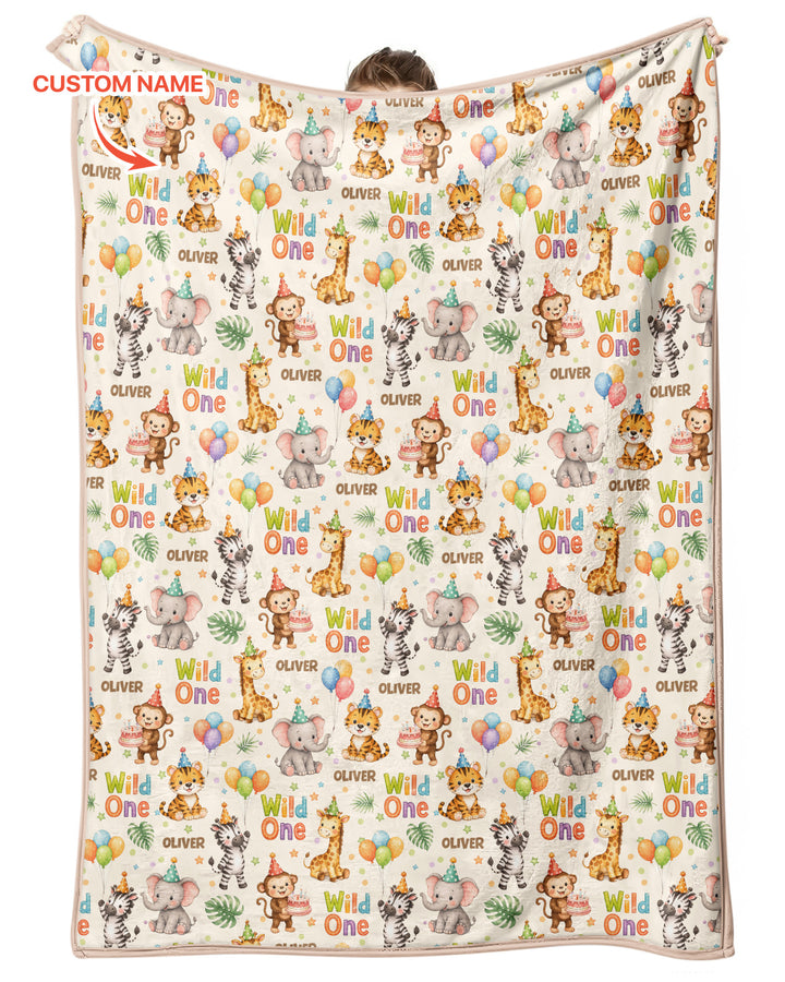 Custom Name 1st Birthday Wild One Bamboo Blanket