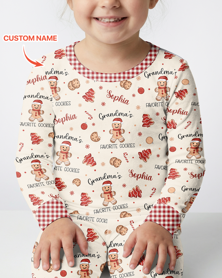 Custom Name Grandma’s Favorite Cookies Bamboo Two Piece Long Sleeve Pajama Set