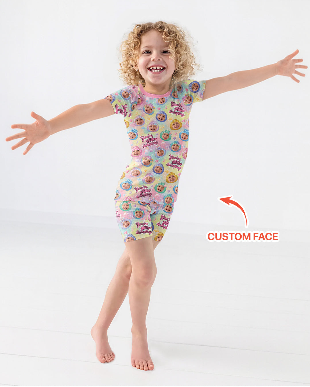 Custom Photo You're Glitter Dumpling Bamboo Two Piece Short Sleeve Shorts Pajama Set