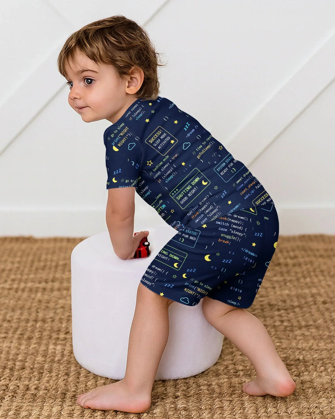 Pijama de dos piezas de bambú de manga corta con pantalón corto "It Techy Job Matching" para padre e hijo