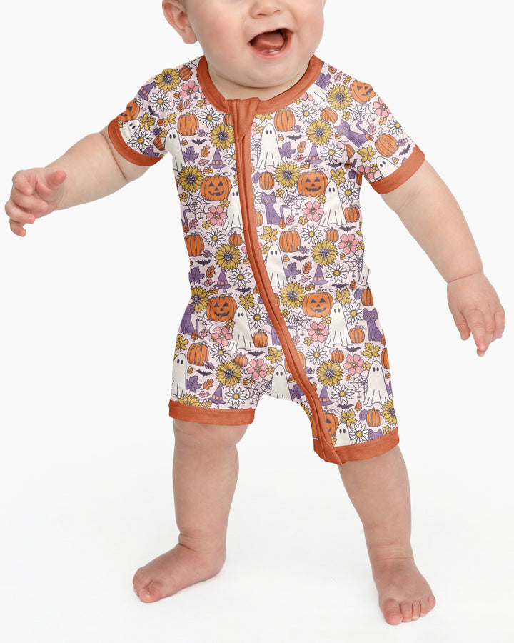 Ghost Pumpkin Fall Floral Halloween Bamboo Shorty Zippy
