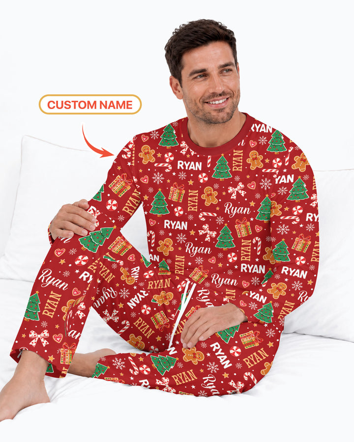 Custom Name Christmas Crew Family Matching Bamboo Men's Pajama Set