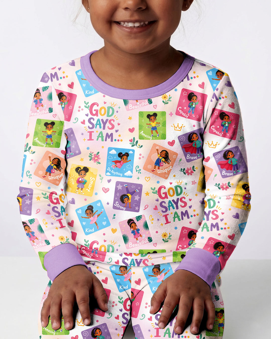 God Says I Am Black Girl Bamboo Two Piece Long Sleeve Pajama Set