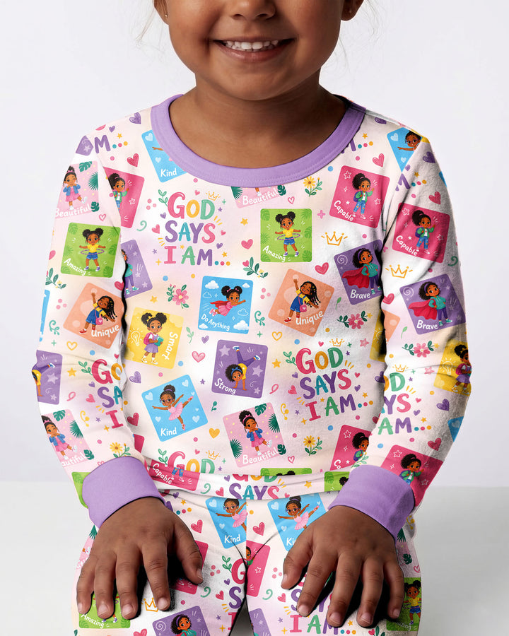 God Says I Am Black Girl Bamboo Two Piece Long Sleeve Pajama Set