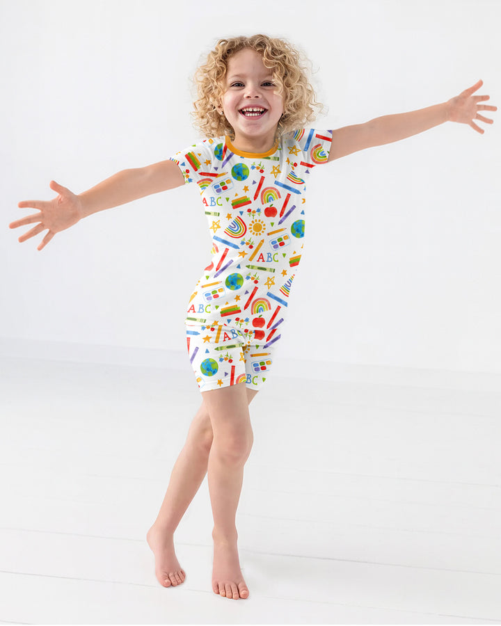 School Scribbles Bamboo Two Piece Short Sleeve Shorts Pajama Set