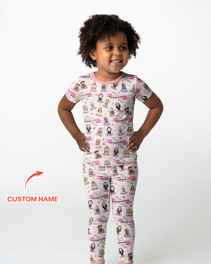 Santas del Cielo Pijama de dos piezas de bambú de manga corta con nombre personalizado