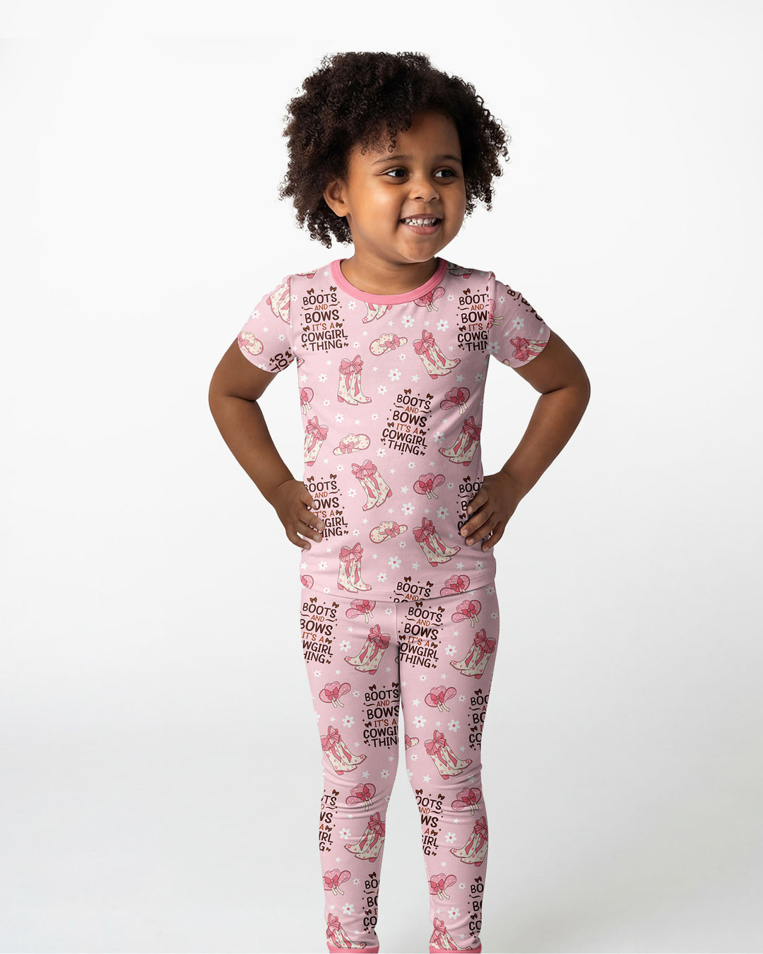 Western Cowgirl Boots And Bows Bamboo Two Piece Short Sleeve Pajama Set