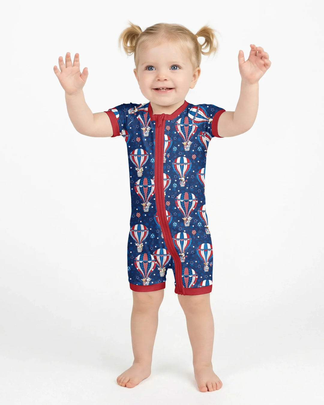 Patriotic Pups in Hot Air Balloons Family Matching Bamboo Shorty Zippy