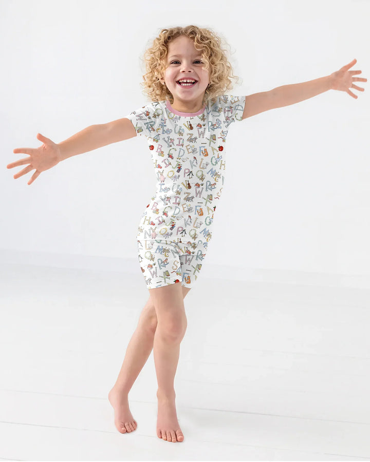 ABC Whimsy Bamboo Two Piece Short Sleeve Shorts Pajama Set