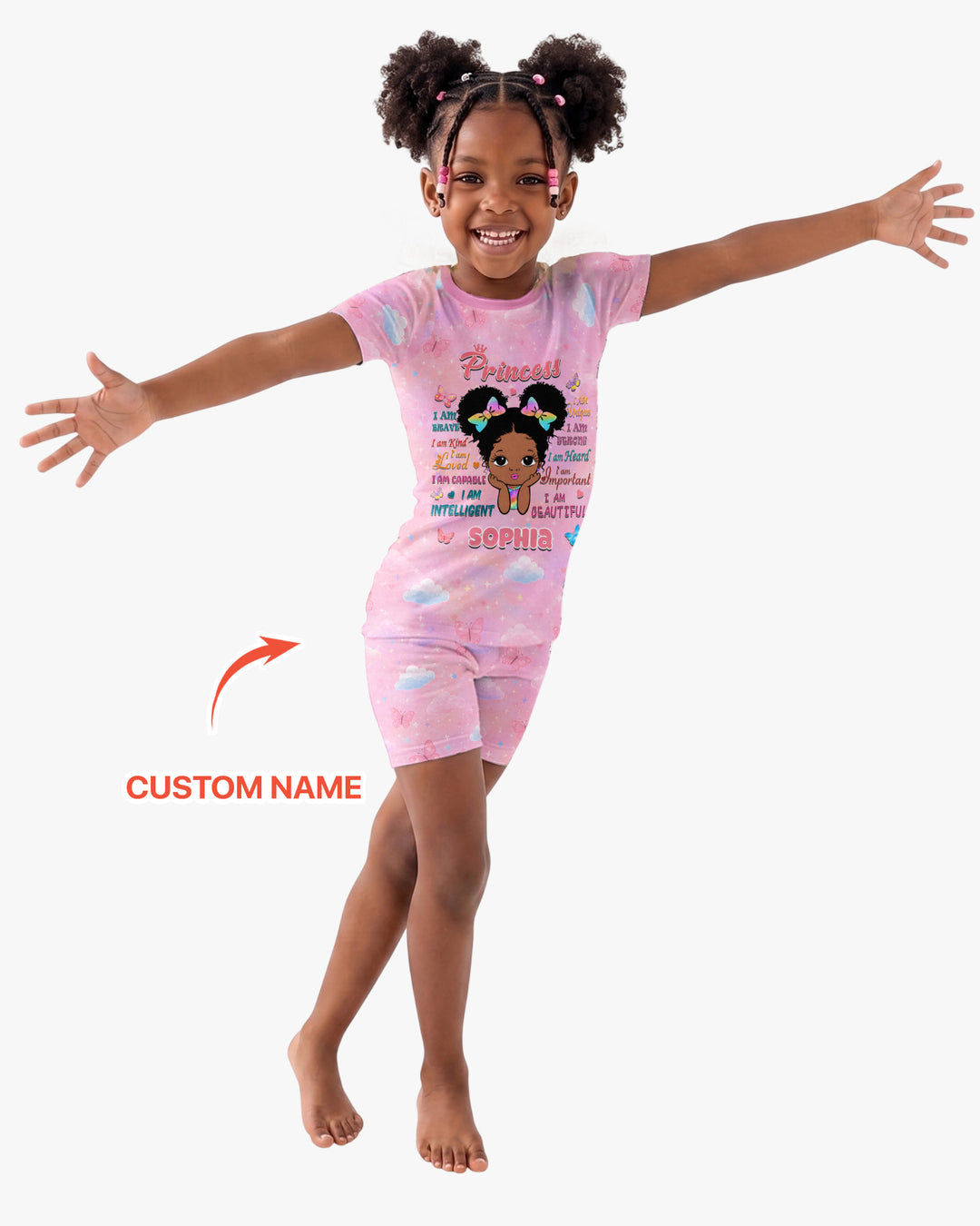 Black Princess I Am Beautiful Bamboo Two Piece Short Sleeve Shorts Pajama Set