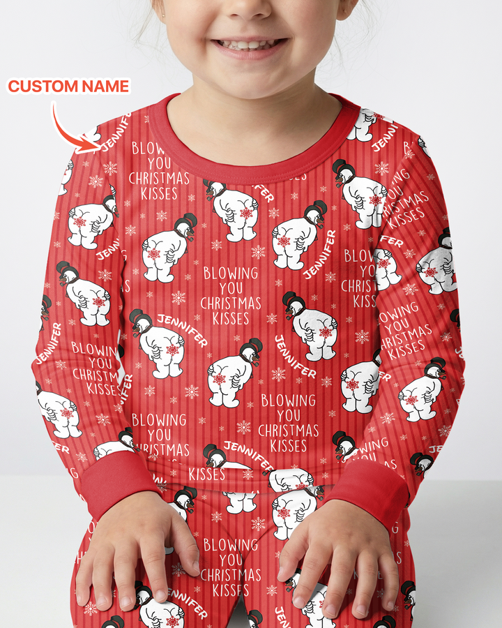 Blowing You Christmas Kisses Bamboo Two Piece Long Sleeve Pajama Set