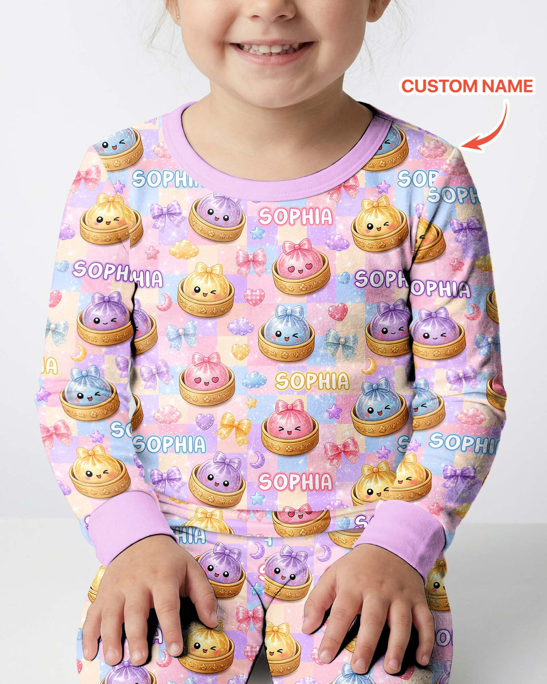Custom Name Coquette Glitter Dumpling Bamboo Two Piece Long Sleeve Pajama Set