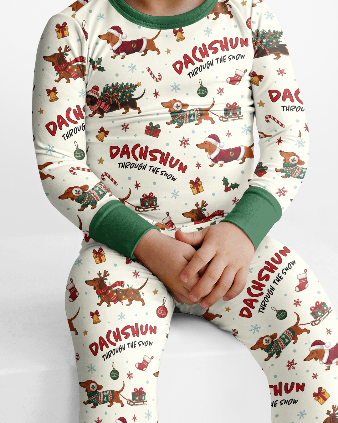 Dachshund Through The Snow Bamboo Two Piece Long Sleeve Pajama Set