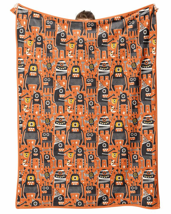 Mid Century Halloween Monster Toss Bamboo Blanket
