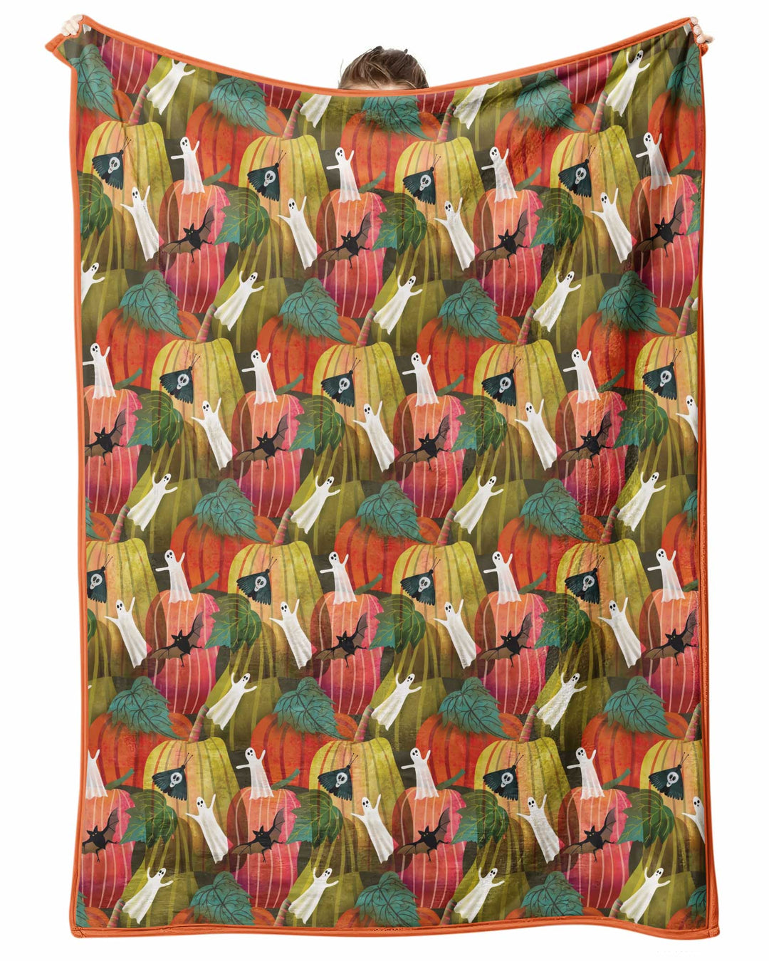 Big Pumpkin Field With Ghosts Bamboo Blanket