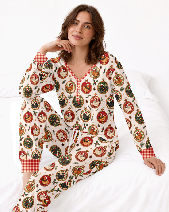 Chicken Merry Clucking Christmas Bamboo Women Pajama Set