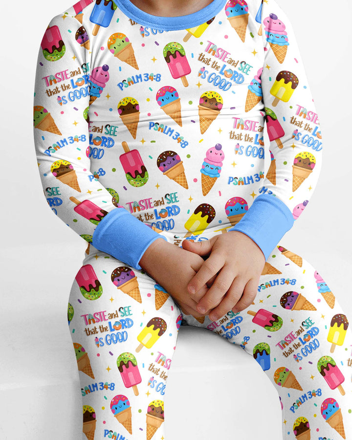 Jesus Summer Ice Cream Taste and See That The Lord Is Good Bamboo Two Piece Long Sleeve Pajama Set