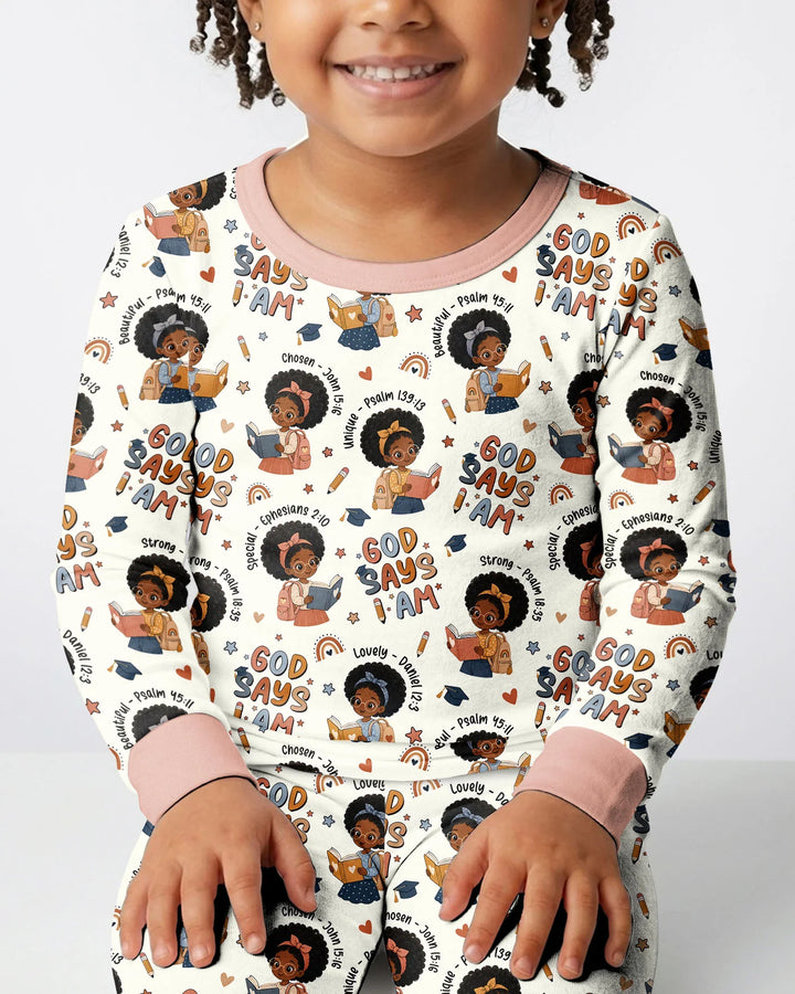God Says I Am Cute Learning Afro Girl  Bamboo Two Piece Long Sleeve Pajama Set