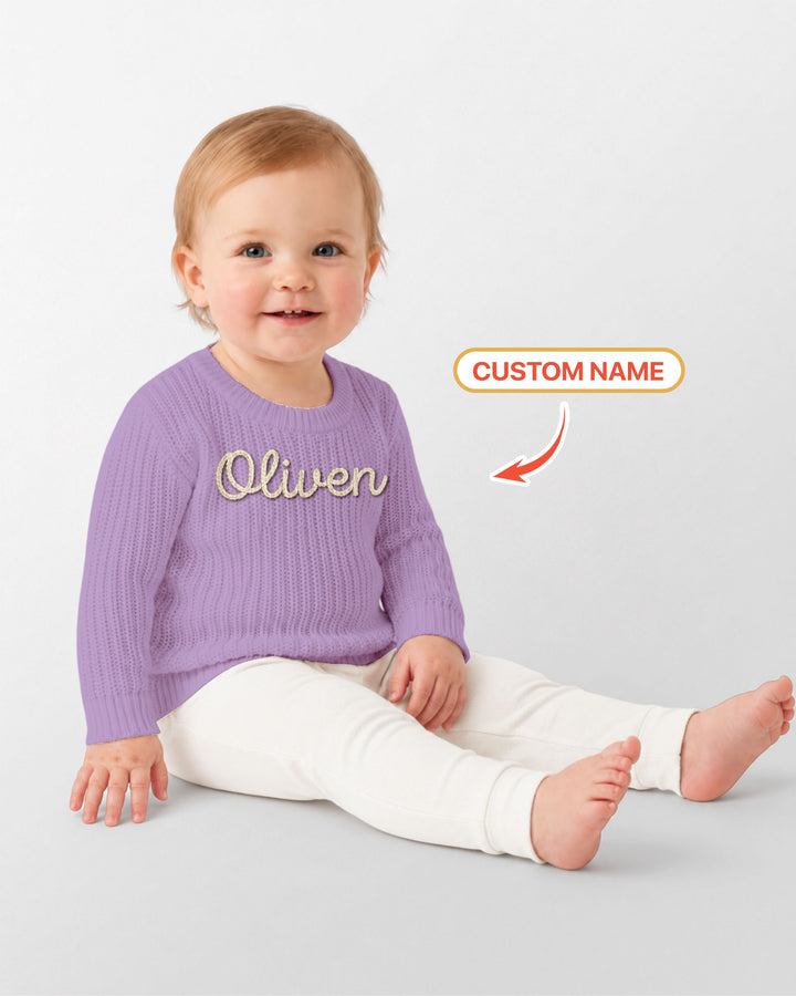Embroidered Baby Name Bamboo Knit Sweater Bubble