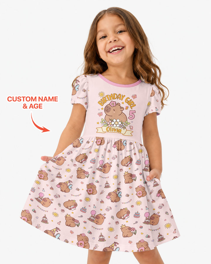 Personalized Capy Birthday Girl Bamboo Twirl Dress